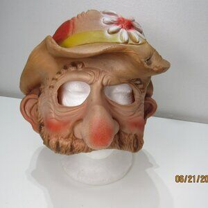 vintage 1985 Halloween Imagineering Inc Half Mask Cosplay Old Man Floral Hat